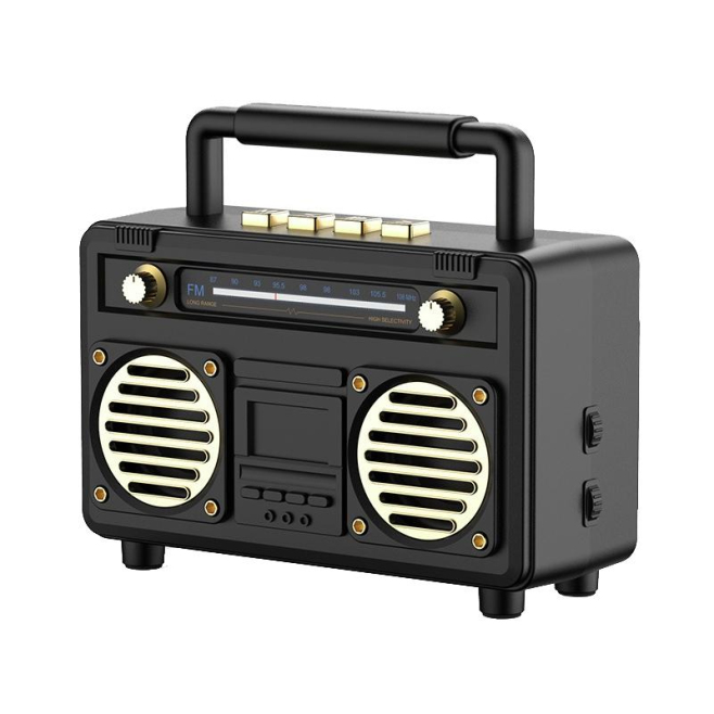 Enceinte Bluetooth Rétro USB Radio FM Sans Fil Noir Portable 3W x 2 - www.yonis-shop.com