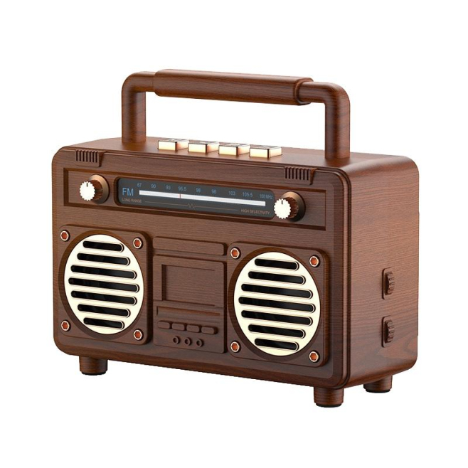 Enceinte Bluetooth Rétro USB Flash Drive FM Radio Couleur Bois de Rose Facile à Transporter