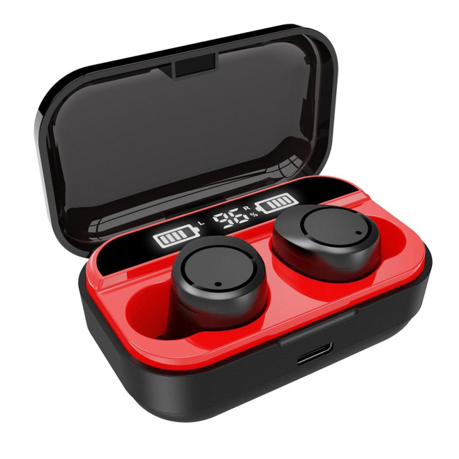 Écouteurs Bluetooth Sans Fil Stéréo Avec Boîtier De Charge Affichage Digital Et Appairage Intelligent Noir Rouge - www.yonis-...