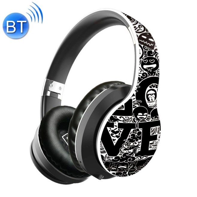 Casque Audio Sans Fil Bluetooth V5.0 Design Graffiti Noir Blanc Son Stéréo Haute Qualité Longue Autonomie Compatible Android ...