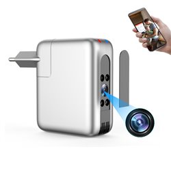 Prise Cam&eacute;ra Espion 4K Vision Nocturne D&eacute;tection de Mouvement Live Vid&eacute;o App Android iOS Chargeur T&eacute;l&eacute;phone Ultra HD 166 Degr...