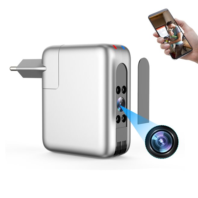 Prise Caméra Espion 4K Vision Nocturne Détection de Mouvement Live Vidéo App Android iOS Chargeur Téléphone Ultra HD 166 Degr...