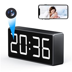 Réveil Caméra Espion 4K Wifi Vision Nocturne Large Angle Compatible iOS Android Détection de Mouvement et Audio