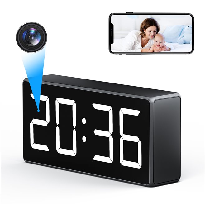Réveil Caméra Espion 4K Wifi Vision Nocturne Large Angle Compatible iOS Android Détection de Mouvement et Audio - www.yonis-s...