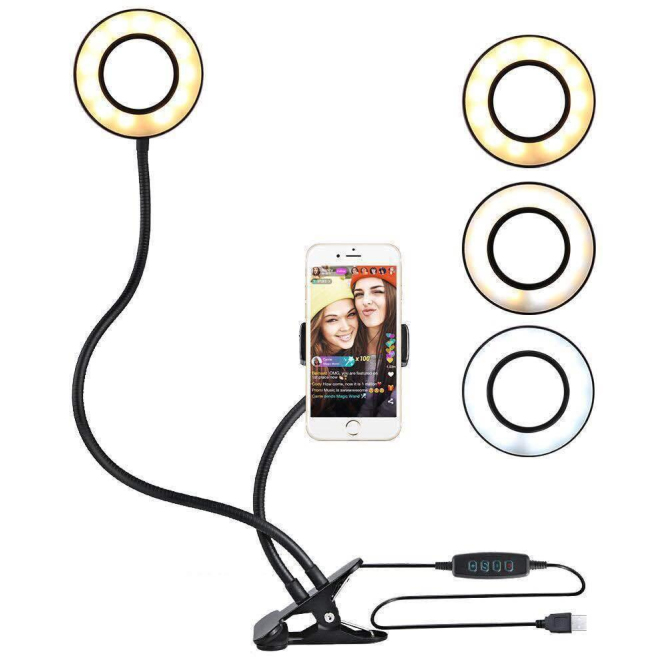 Ring Light Selfie 4 Pouces Avec Support Téléphone Portable Bras Flexibles 360° Pour Streaming et Appels Vidéo - www.yonis-sho...