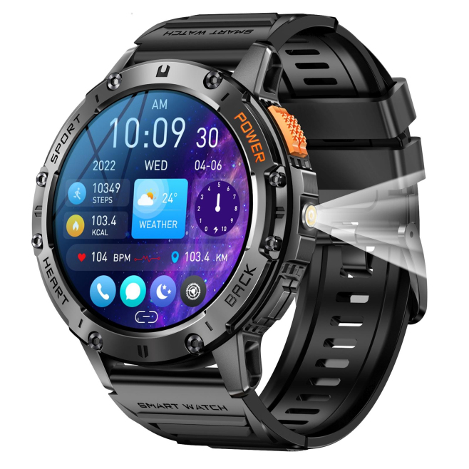 Montre Connectée Bluetooth Appels Avec Écran AMOLED 1.43 Pouces Détection Cardiaque et Oxygène Notifications Multisports et M...
