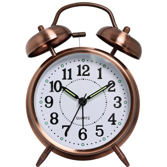 Horloge Réveil en Métal Électroplaqué 4.5 Pouces avec Lumière Nocturne et Sonnerie Extra Forte - www.yonis-shop.com