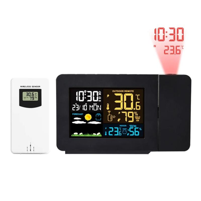 Horloge De Projection Météo Avec Écran Couleur Et Capteurs Extérieurs Pour Température Et Humidité - www.yonis-shop.com