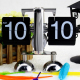Horloge Décorative Équilibrée à Rétroflop en PVC et Métal Noir Pour Maison et Bureau