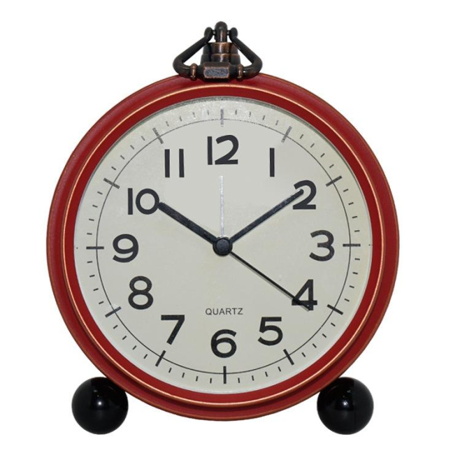 Horloge Rétro en Métal Rouge Foncé avec Mouvement Quartz et Base Stable - www.yonis-shop.com
