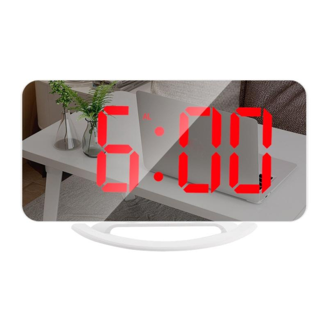 Réveil LED Miroir Grand Écran USB Double Port Charge Murale Luminosité Ajustable Blanc - www.yonis-shop.com