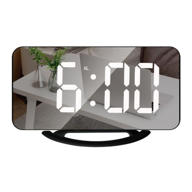 Réveil LED Miroir Écran Large USB Double Port Chargeur Design Moderne Noir - www.yonis-shop.com