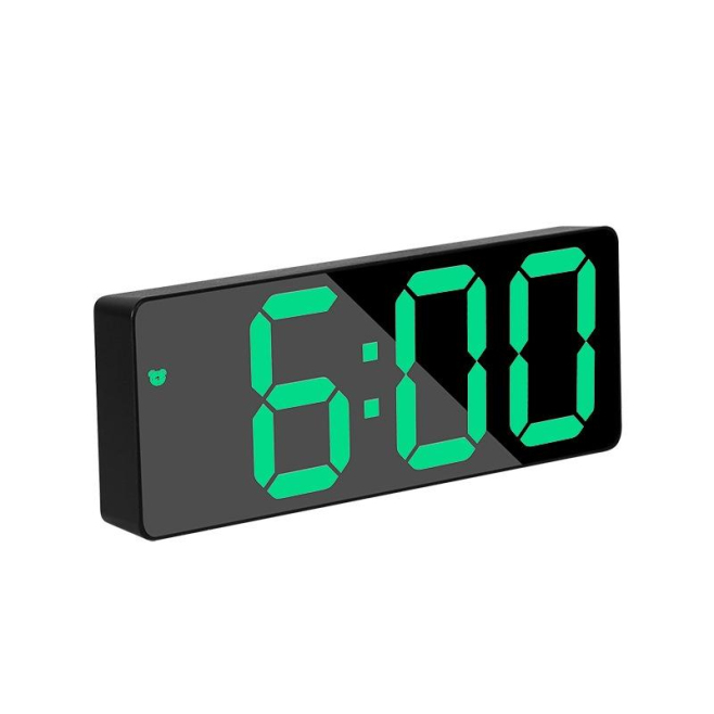 Réveil Miroir LED Double Alimentation USB ou Piles Noir Économiseur D'Énergie Avec Contrôle Vocal - www.yonis-shop.com