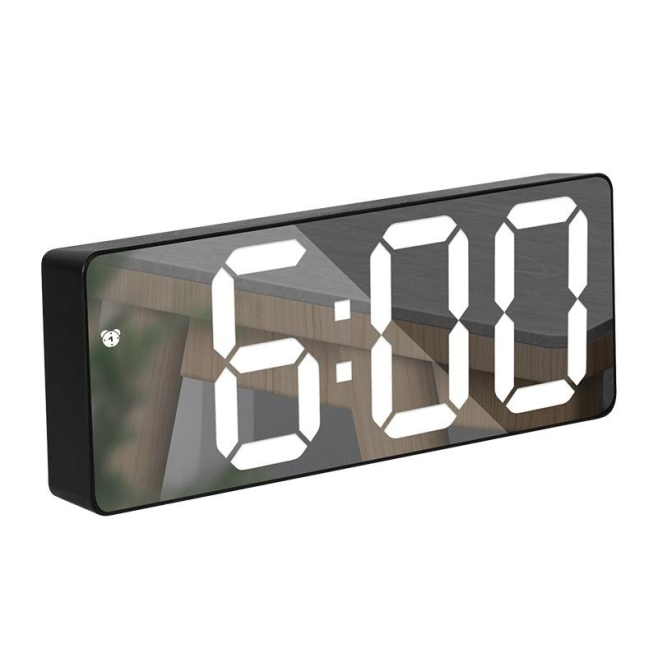Réveil Miroir LED Double Alimentation USB Ou Piles Design Rectangulaire Noir élégance et Simplicité - www.yonis-shop.com