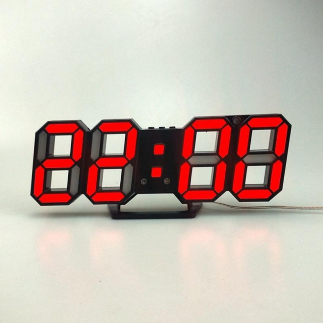 Réveil LED Stéréo 3D Murale Design Moderne Économie D'Énergie Cadre Noir Lumière Rouge USB - www.yonis-shop.com