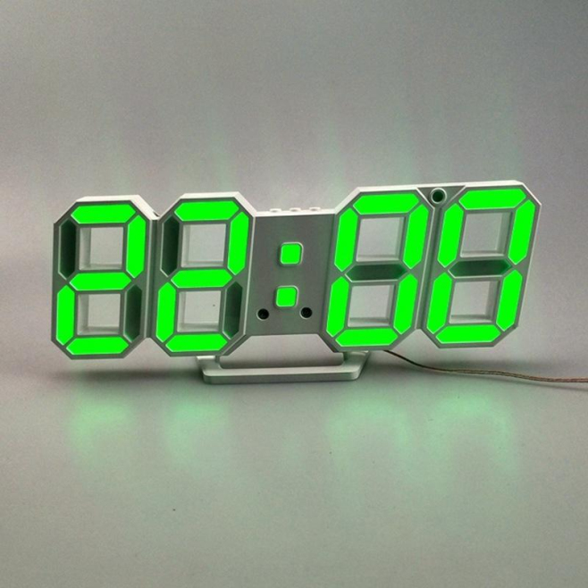 Réveil LED 3D Stéréo Avec Horloge Murale Économique USB Pour Salon Couleur Verte Matériau Écologique ABS Affichage Lumineux D...