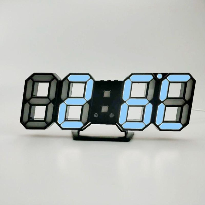 Réveil LED Stéréo 3D Murale Pour Salon Cadre Noir Lumière Bleue Économie D'Énergie Avec Alimentation USB Et Mémoire De Coupur...