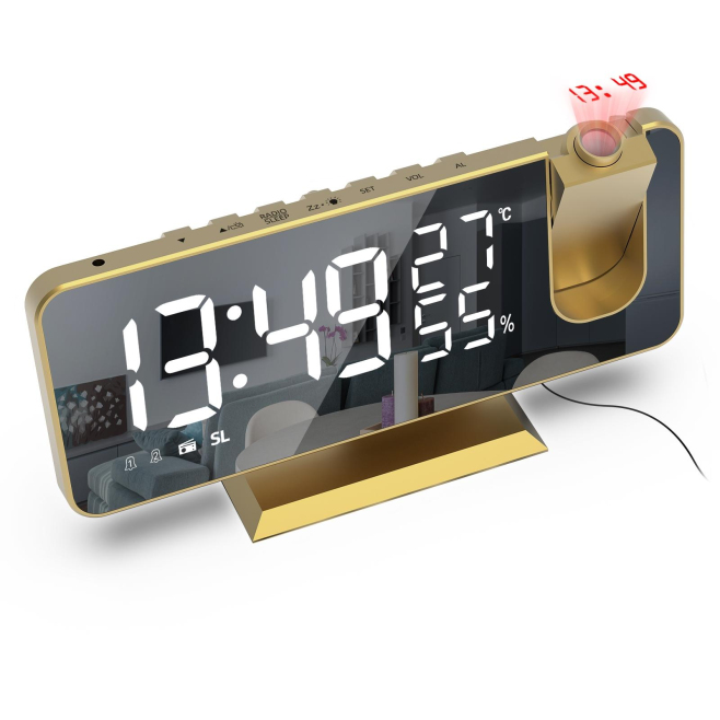 Réveil LED Avec Projection Radio Température Et Humidité Design Miroir Luminosité Ajustable - www.yonis-shop.com