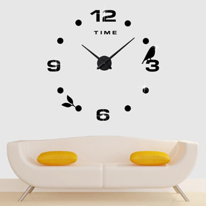 Horloge Murale 3D Moderne Sans Cadre Surface Miroir Grande Taille Décoration Maison Bureau Chambre 100x100cm - www.yonis-shop...