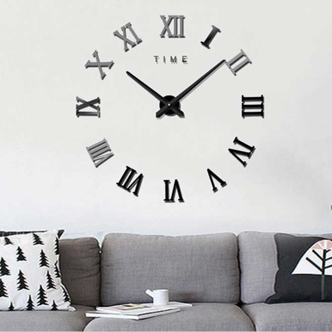 Horloge Murale DIY Grand Format Sans Cadre Numéros Romains Décoration Moderne Chambre Salon Cuisine Bureau 100x100cm - www.yo...