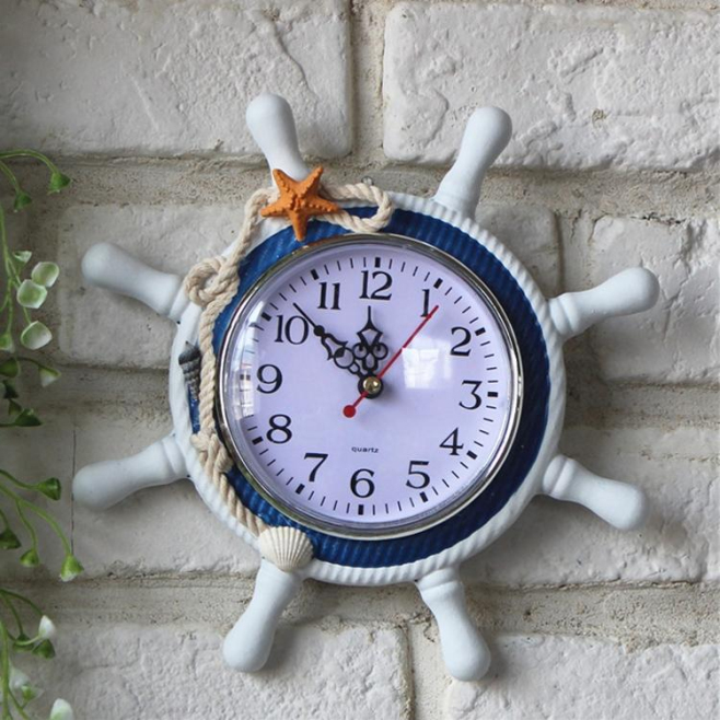 Horloge Murale Décorative Forme Gouvernail De Bateau En Bois Pour Salon 22x22x2.5cm - www.yonis-shop.com