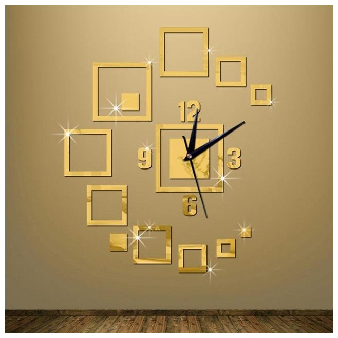 Horloge Murale Miroir 3D Acrylique Moderne Décoration Salon Chambre Carré 55x45 Cm - www.yonis-shop.com