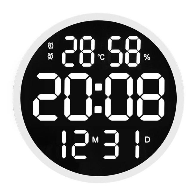 Horloge Murale LED 12 Pouces Silencieuse Avec Température Et Humidité Pour Salon Cadre Noir Alimentation USB - www.yonis-shop...