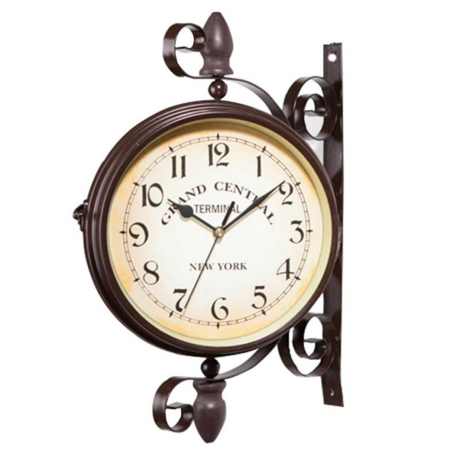 Horloge Murale Double Face Décorative en Fer Forgé pour Salon Bureau Chambre - www.yonis-shop.com