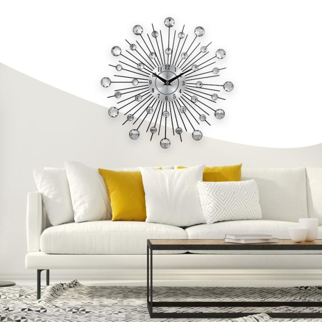 Horloge Murale Cristal Argentée Style Rétro Design Abstrait pour Salon et Chambre - www.yonis-shop.com