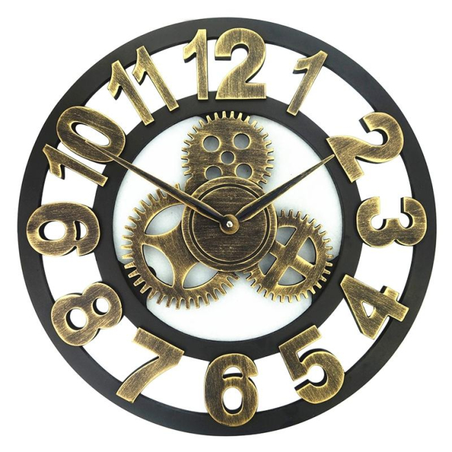 Horloge Murale Ronde En Bois Style Rétro Diamètre 50cm Apparence Imitation Fer Peinture Haute Température Design Sans Aiguill...