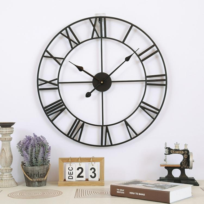 Horloge Murale Décorative Ronde 80cm Style Rétro Silencieuse En Fer Pour Salon - www.yonis-shop.com