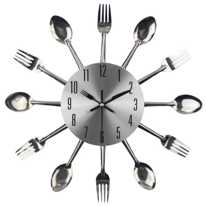 Horloge Murale Cuisine Moderne Métal Couverts Design Créatif Quartz Décorative Argentée - www.yonis-shop.com