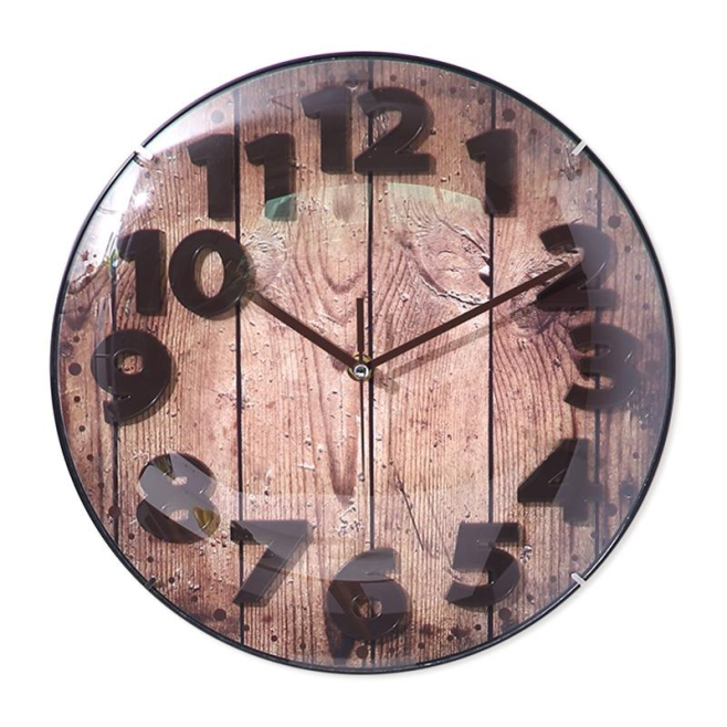 Horloge Murale Ronde 3D Effet Bois Avec Chiffres En Relief Verre Courbé Et Mouvement Silencieux - www.yonis-shop.com