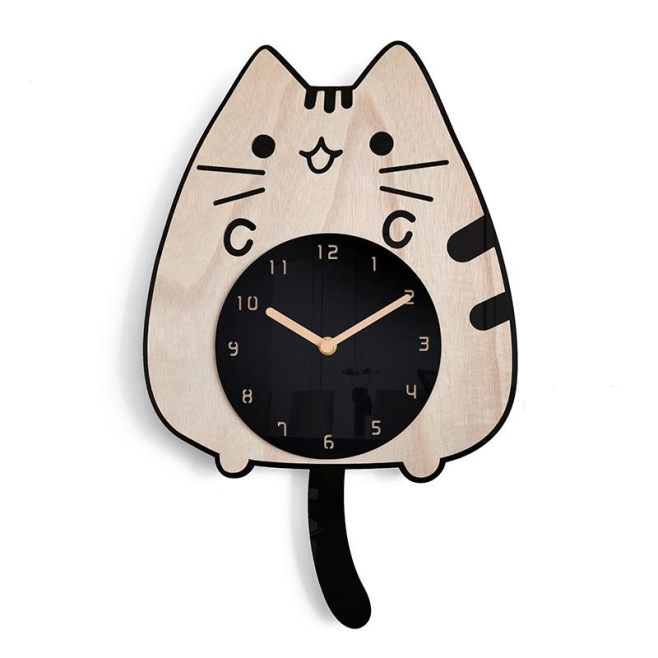 Horloge Murale Chat En Bois Avec Queue Mobile Décoration Salon Design Unique - www.yonis-shop.com