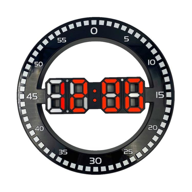 Horloge Murale 3D Grand Écran LED Noir Rouge Réglage Automatique Luminosité Polyvalente Affichage Date Température USB - www....