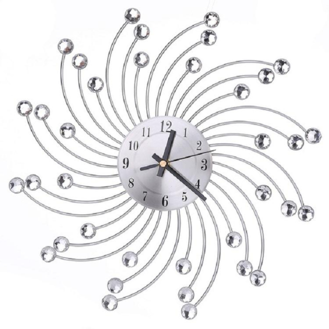 Horloge Murale En Fer Forgé Avec Cristaux Design Silencieux Pour Salon Et Chambre Couleur Argentée - www.yonis-shop.com