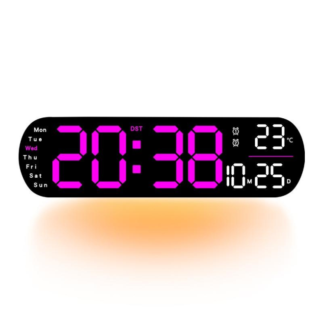 Horloge Murale LED Affichage Numérique Ambiance Lumineuse Télécommande Rose Foncé Ajustable Haute Définition - www.yonis-shop...