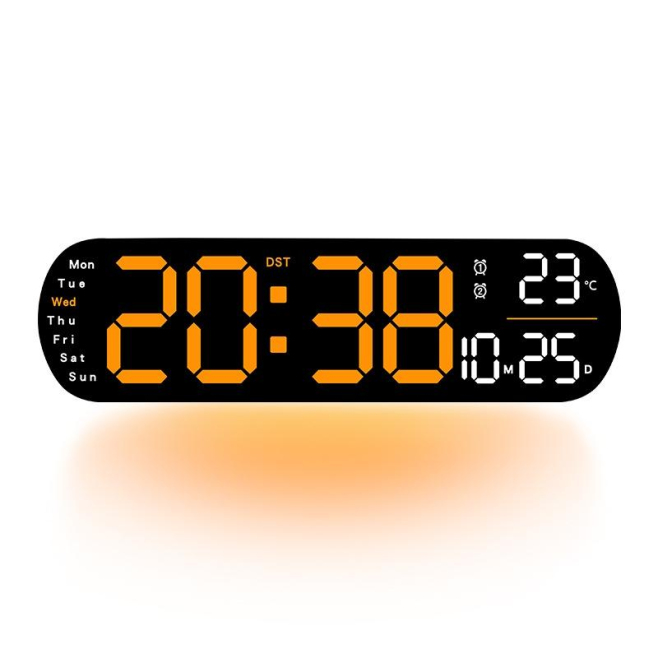Horloge LED Murale Avec Écran Numérique Lumineux Pour Salon Orange Ajustable Et Télécommande - www.yonis-shop.com