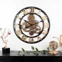 Horloge Murale Ronde En Bois Vintage Silencieuse Avec Chiffres Romains 58cm Design Artistique Et Durable Pour D&eacute;coration Int&eacute;...