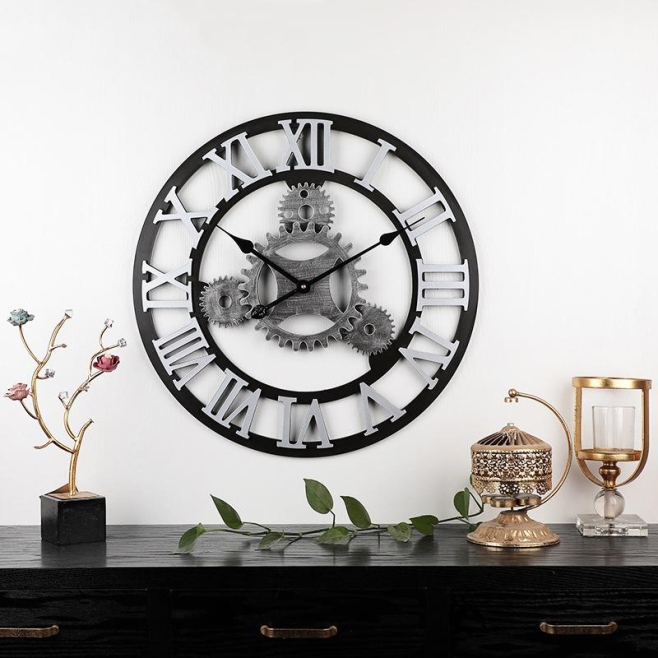 Horloge Murale Vintage En Bois Silencieuse Avec Chiffres Romains 58cm Design Artistique Rétro Durable Pour Décoration Intérie...