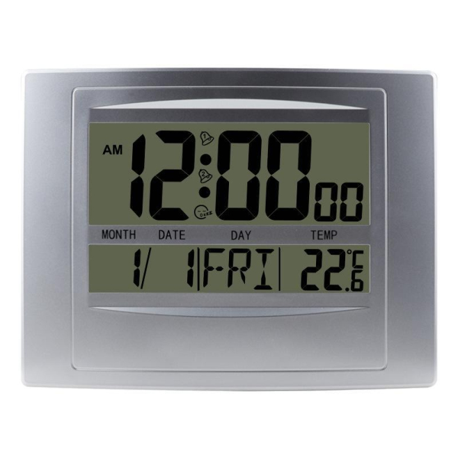 Horloge Murale Électronique Grand Écran Argentée Avec Affichage Température Pour Salon Et Bureau - www.yonis-shop.com