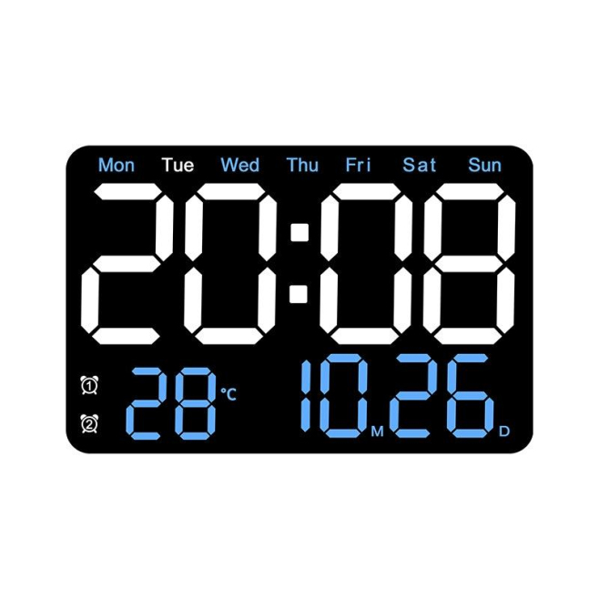 Horloge Murale Numérique LED Multifonctionnelle Avec Affichage Température Et Date Ajustement Luminosité Automatique Et Manue...