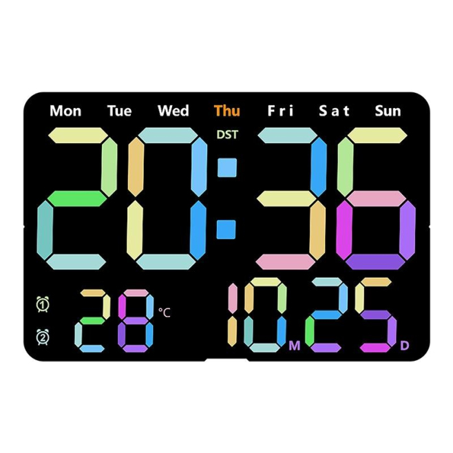 Horloge Murale LED Multifonctionnelle Affichage Numérique Silencieuse avec Réglage Luminosité et Affichage Température Date e...