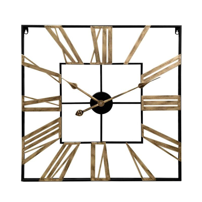 Horloge Murale Carrée Vintage En Fer Forgé Style Romain Pour Salon Couleur Or 58cm - www.yonis-shop.com