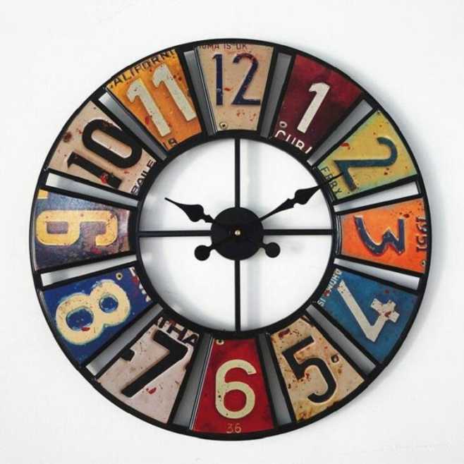 Horloge Murale Ronde Rétro En Fer Forgé Créative Colorée Décorative Pour Salon Chambre Bureau Restaurant Bar Durable Et Facil...