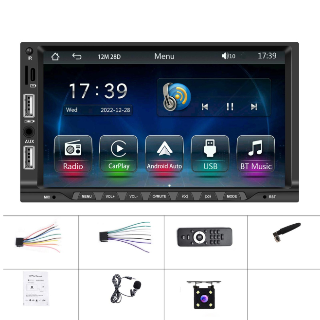 Autoradio 7 Pouces Double DIN Avec CarPlay Android Auto Bluetooth Et Caméra 4 Lumières - www.yonis-shop.com