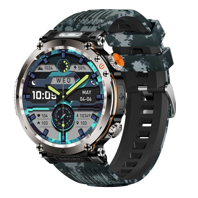 Montre Connectée Sport Étanche IP68 Avec Écran 1.7 Pouces et Bracelet Camouflage Silicone Fonctions Avancées de Détection et ...
