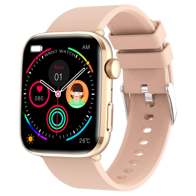 Montre Connectée Écran Carré IPS 1.81 Pouces Rose Surveillance Cardiaque et Oxygène Étanche IP68 Bluetooth 5.3 Autonomie Long...