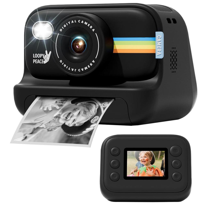 Appareil Photo Enfant HD 1080P Avec Écran LED 2 Pouces et Impression Instantanée Noir 32G - www.yonis-shop.com