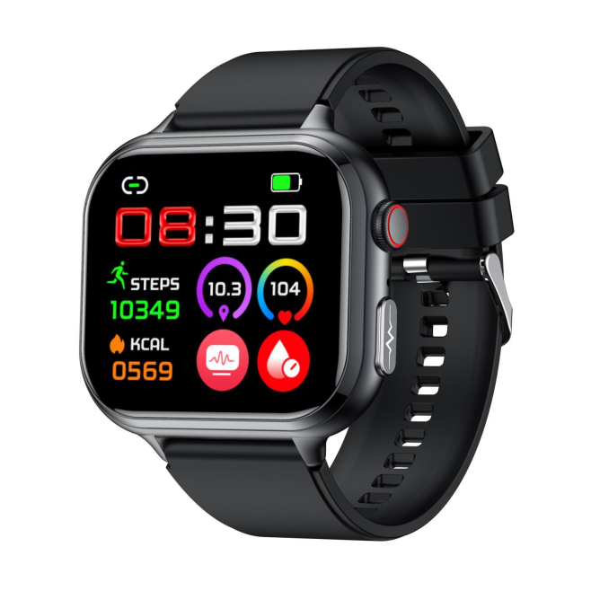 Montre Connectée Écran Horizontal 1.91 Pouces Bracelet Silicone Bleu ECG Étanche IP68 Bluetooth 5.1 Monitoring Cardiaque et T...